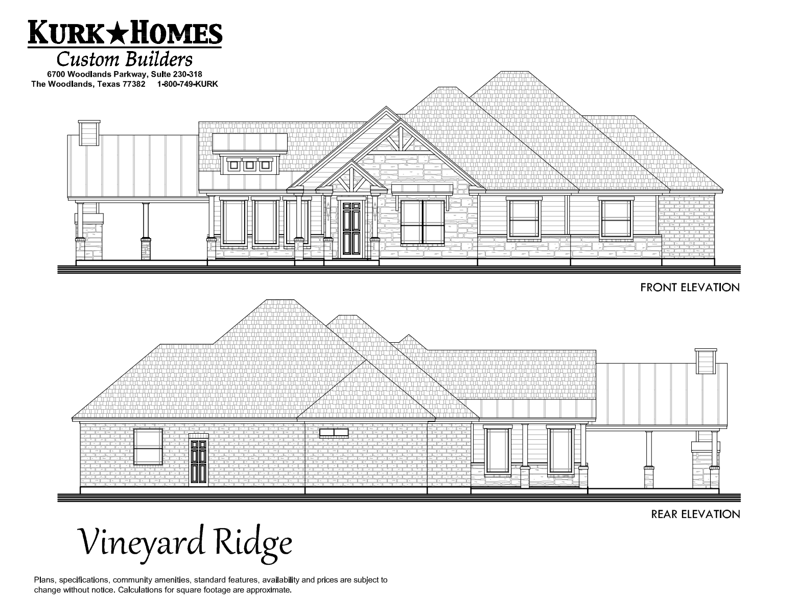 The Vineyard Ridge - Front Elevation